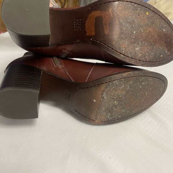 Frye Nora Brown Leather Zip Booties Boots Size 9M - Picture 10 of 10